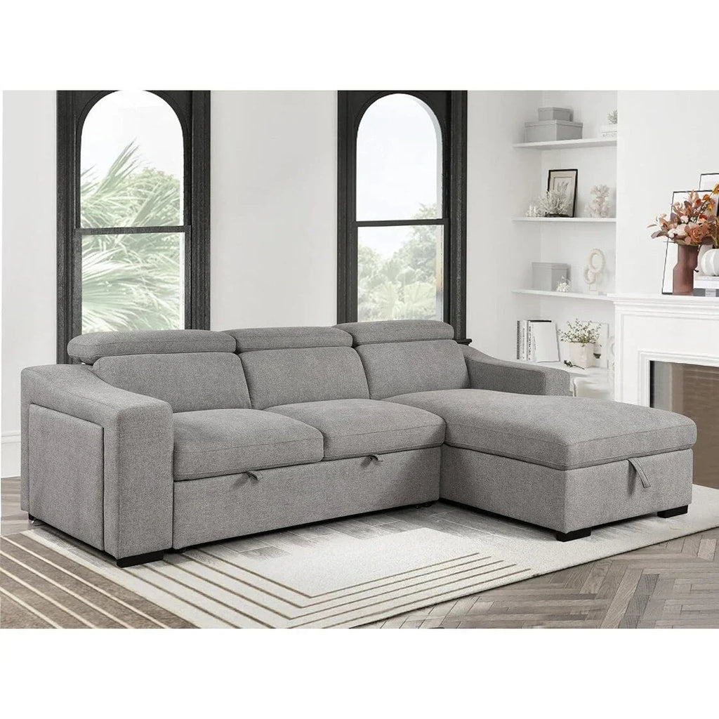 Roomfitters 103 Convertible Sectional Sofa with Storage Chaise, Adjustable Headrests, L-Shaped Sleeper Corner Sofa