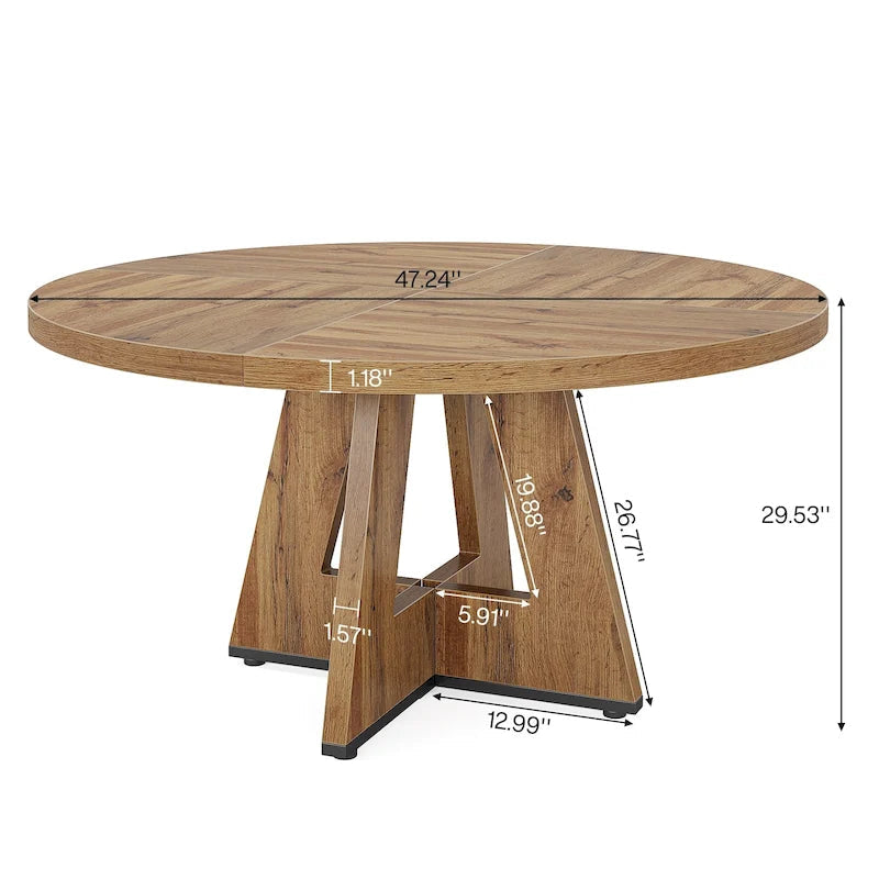 47 Inch Round Dining Table for 4, Wood Kitchen Dinner Table for Kitchen Dining Living Room - N/A
