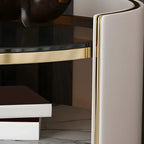 Luxury Glass Top Nightstand with Drawer Storage and Open Cubby