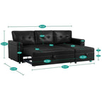 Convertible Reversible Sectional Sofa with Pull-Out Sleeper Bed, Hidden Storage Chaise, and Durable Legs
