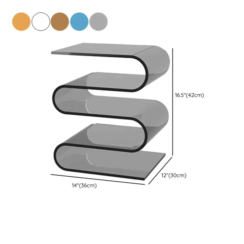 Contemporary Acrylic S-Shaped Side Table with Storage