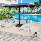 15-foot Rectangular Crank Double-sided Outdoor Market Umbrella Solar LED Lighted Patio Umbrella with Base Included