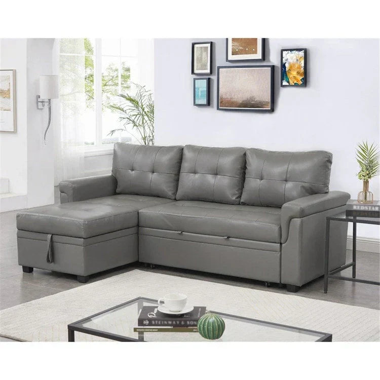 Convertible Reversible Sectional Sofa with Pull-Out Sleeper Bed, Hidden Storage Chaise, and Durable Legs