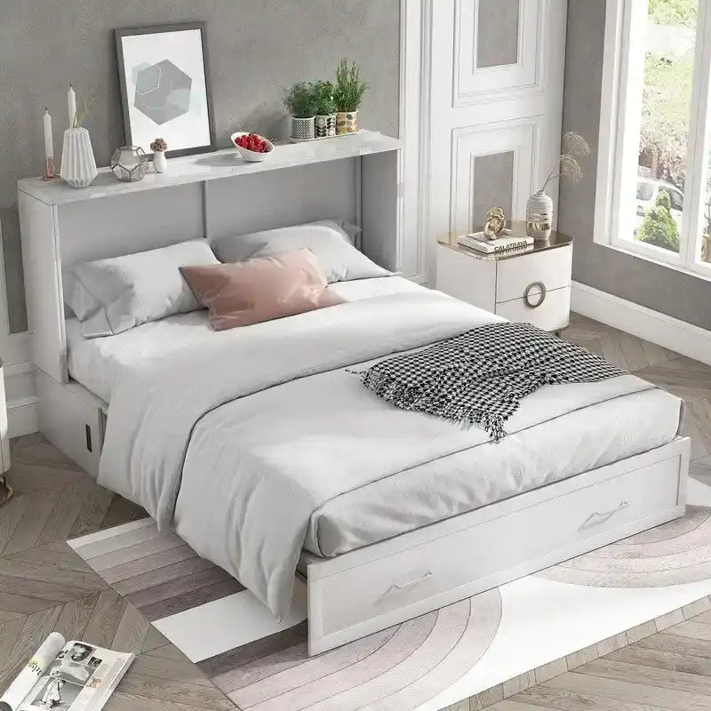 Mixoy Murphy Bed Cabinet Bed Chest with Mattress & Drawer