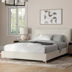Lottie Cream Boucle Upholstered Queen Platform Bed Frame
