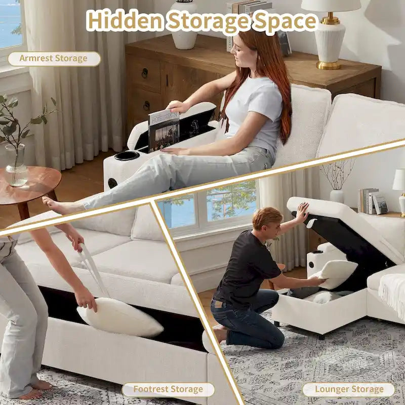80 L-Shaped Sofa Couch Bed, Sofa Sleeper with Pull Out Bed, Reversible Sleeper Sofa Bed