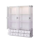Famapy White Display Cabinet Bookcase: RGB LED Lighting + Drawer Storage + Glass Doors  Spacious Organizer for Living Rooms & Home Libraries