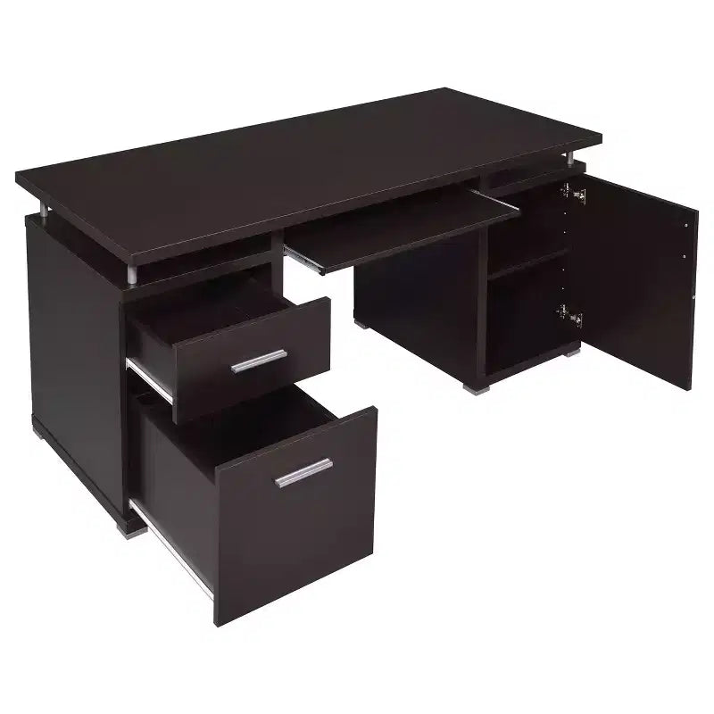 55 Wooden Writing Desk with 2 Drawers, 1 Cabinet, 1 Open Shelf and Door for Home Office or Study