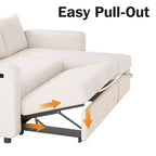 2-in-1 Pull Out Sleeper Sofa with Storage Chaise, Chenille Sectional Couch with USB Ports for Living Room