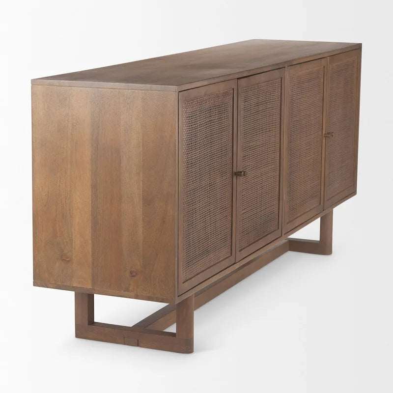 Grier Light Brown Solid Wood with Cane 4 Door Sideboard - 72.0L x 18.0W x 31.0H