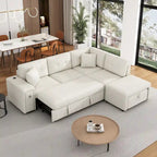 L-Shaped 4-Seat Sectional Sofa with Pull-Out Bed, Ottoman, USB Ports & Drop-Down Table