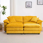 Modern 2-Seater Corduroy Sofa with 4 Support Pillows and 2 Ottomans