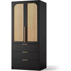 2-Door Wardrobe Cabinet with 3 Drawers & Hanging Rod