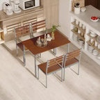 HOMCOM Modern 5-Piece Wooden Counter Dining Kitchen Table Set, 1 Table 4 Chairs Metal Legs, Suitable For Outdoors