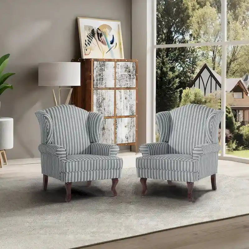2 Set Traditional Wingback Accent Chairs Upholstered Armchair