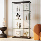 4-Tier Tempered Glass Display Cabinet, Full-Glass Curio Case with LED Lights & Human Body Sensor, Storage Cabinet for Collectibles & Decor