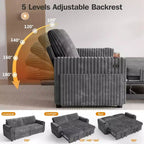 Dyonery 91 Sectional Sleeper Sofa Bed with Pull Out Bed,Reclining Backrest/Two Pull Out Beds/USB Ports/Cup Holders, Plush Corduroy