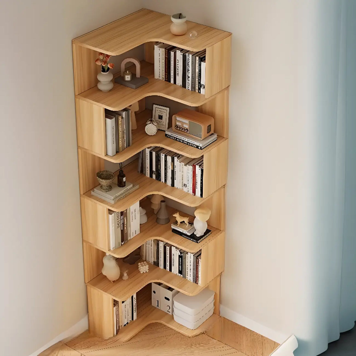 Manufactured Wood Corner Bookshelf with 6 Shelves