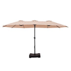 15-foot Rectangular Crank Double-sided Outdoor Market Umbrella Solar LED Lighted Patio Umbrella with Base Included