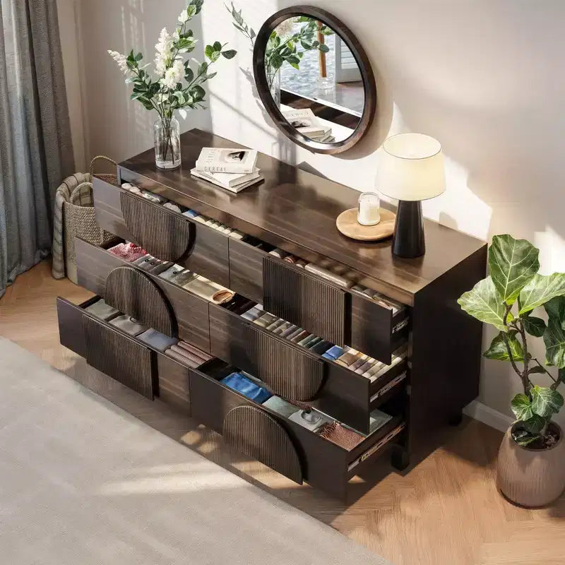 6-Drawer Modern Geometric Dresser, Half-Circle Accent Wide Storage Chest for Bedroom & Living Room