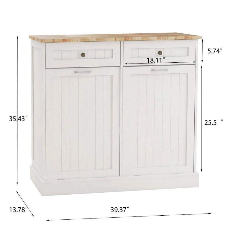 Kitchen Trash Cabinet with 2 Drawers