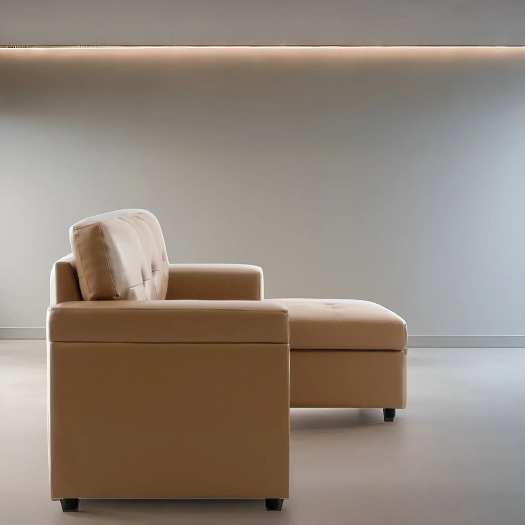 Convertible Reversible Sectional Sofa with Pull-Out Sleeper Bed, Hidden Storage Chaise, and Durable Legs
