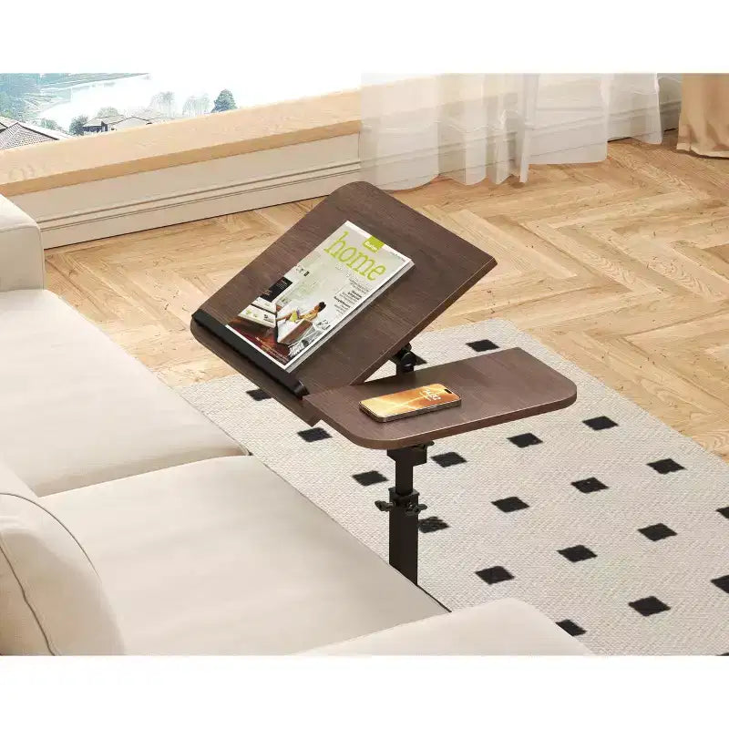 1 Set c-Shaped Side Table, Height Adjustable Overbed Bedside Table with Wheels, Multi-Purpose Sofa Table & Laptop Desk for Small Spaces