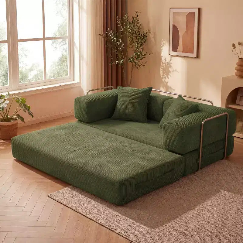 Dyonery 65-in five-in-one folding floor sofa bed, convertible into a double bed sofa bed, with a fixed metal frame, corduroy