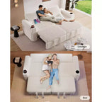 Dyonery 91 Sectional Sleeper Sofa Bed with Pull Out Bed,Reclining Backrest/Two Pull Out Beds/USB Ports/Cup Holders, Plush Corduroy
