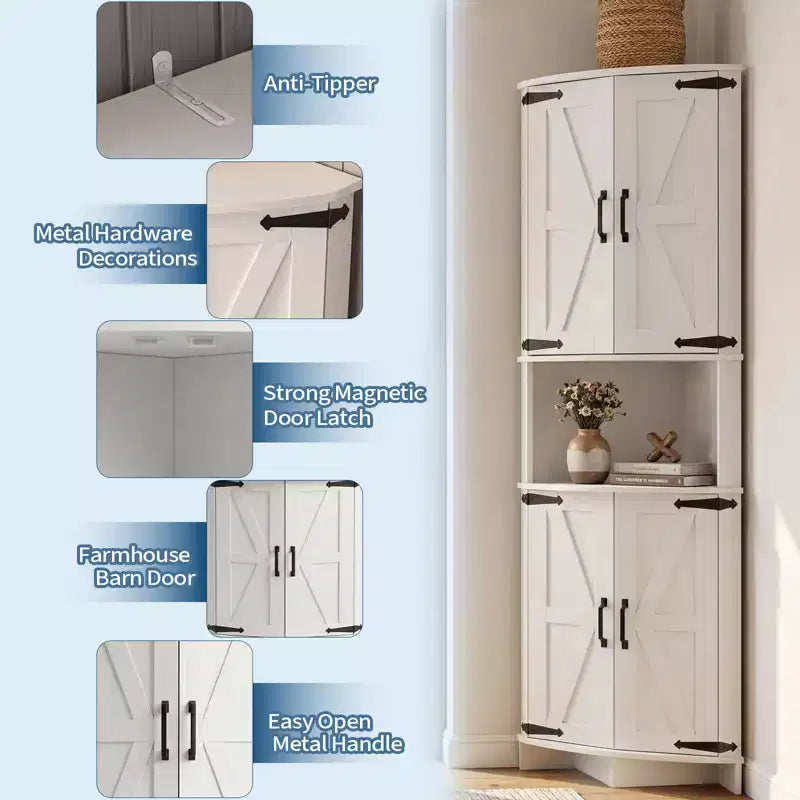 COZONY 65 Farmhouse Corner Cabinet with Doors and Adjustable Shelves, Tall Corner Pantry Storage Cabinet for Kitchen Living Room