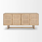 Grier Light Brown Solid Wood with Cane 4 Door Sideboard - 72.0L x 18.0W x 31.0H