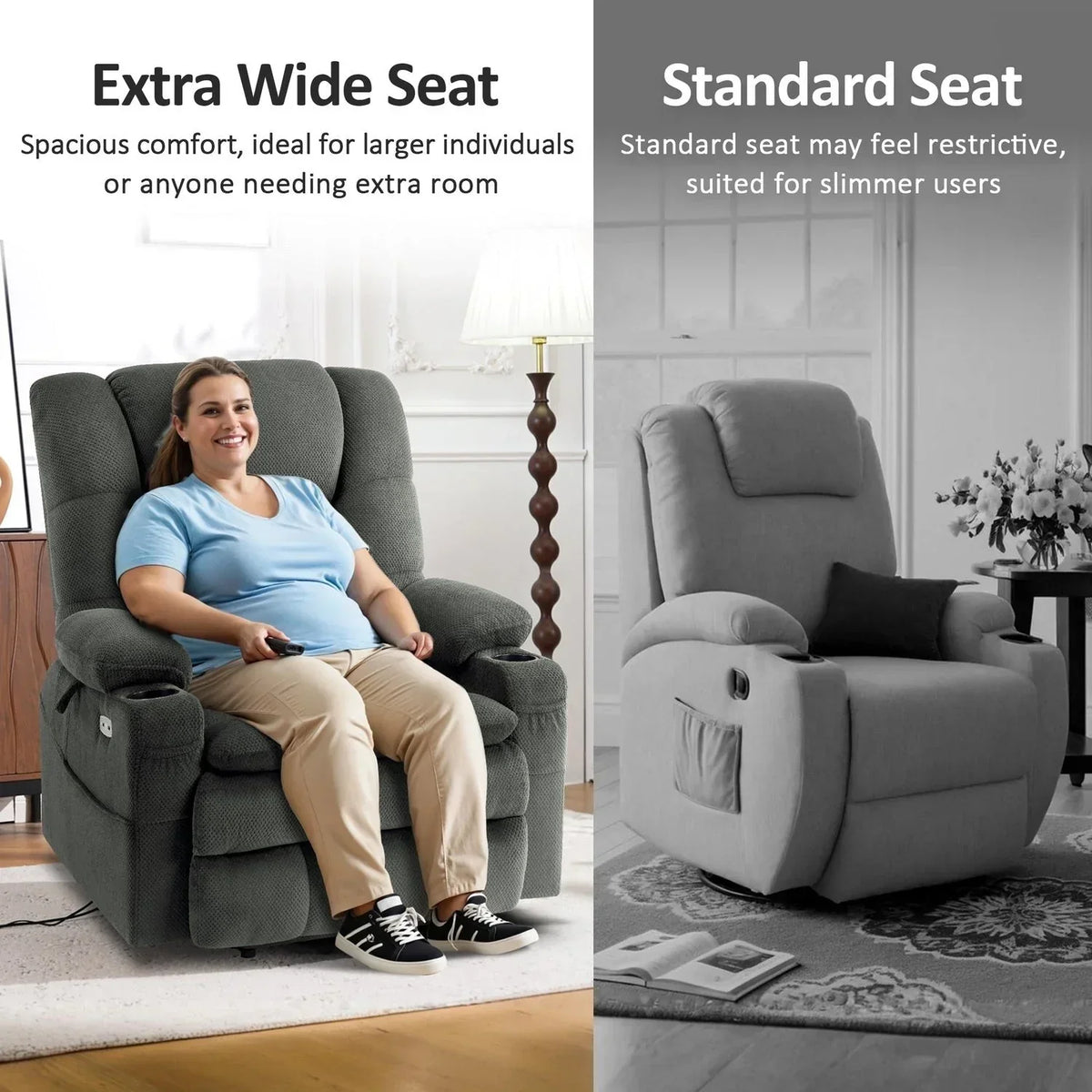 MCombo Large-Wide Dual Motor Power Lift Recliner with Massage and Dual Heating for Big and Tall Elderly, Fabric R7635