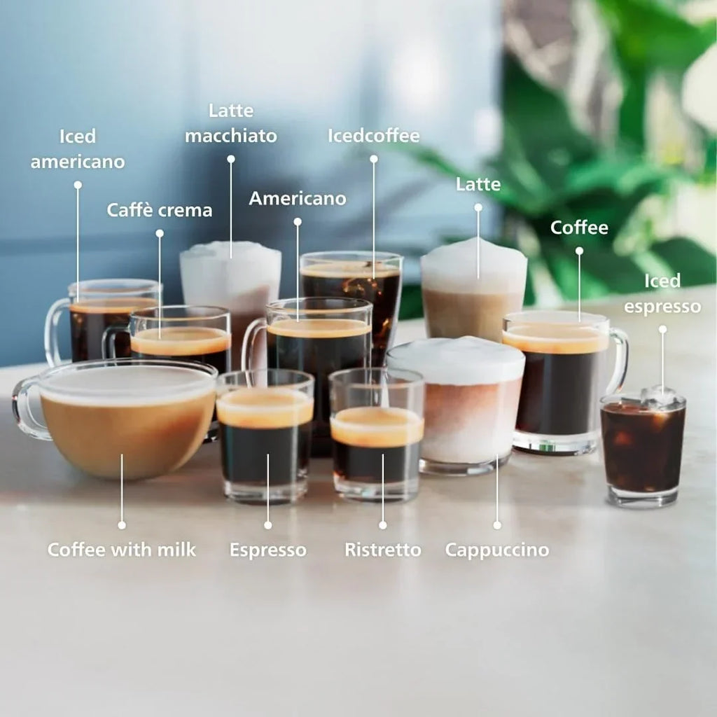 Premium Espresso Machine, 12 Hot/Iced Coffees, LatteGo System, Ceramic Grinder, Black Chrome