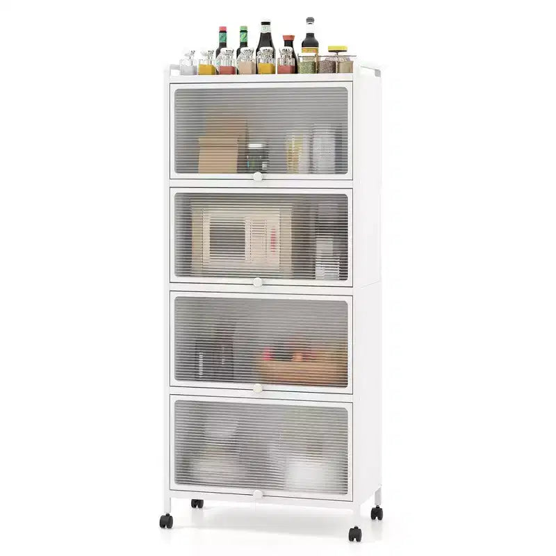 Costway 5-Tier Kitchen Bakers Rack Storage Cabinet Mobile Microwave Stand Flip-up Doors White/Black/Grey/Green