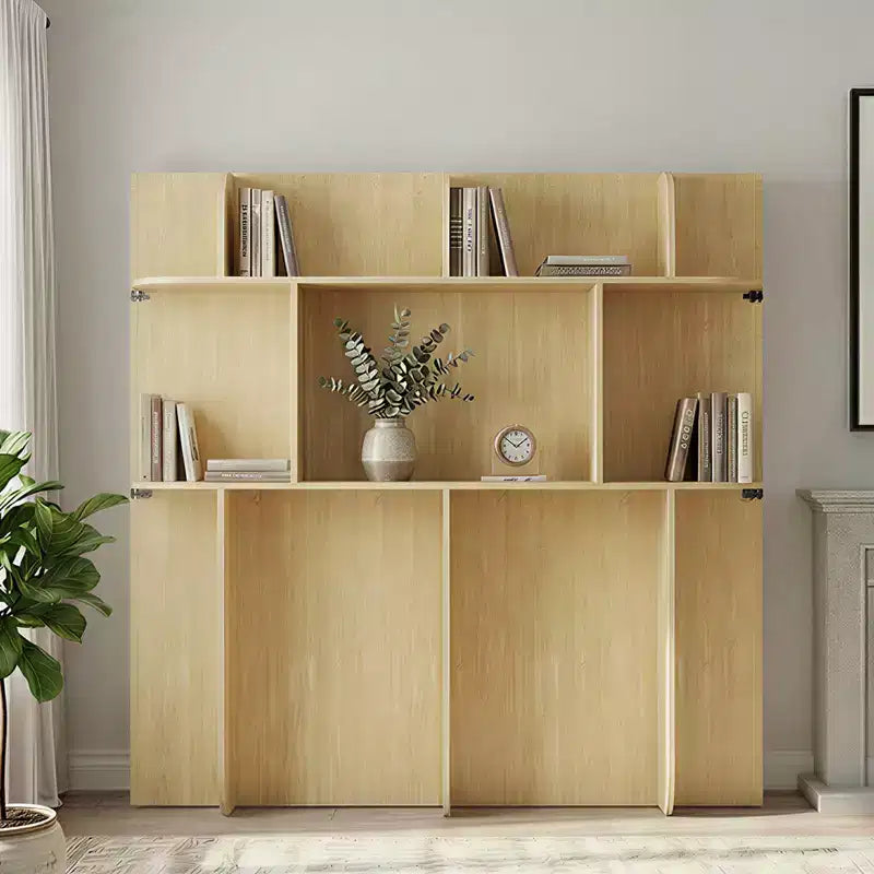 2-in-1 Invisible Murphy Bed with Shelf Storage, Queen Size, Natural Wood (Mattress Not Included)