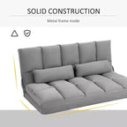 Convertible Floor Sofa Chair, Folding Couch Bed, Guest Chaise Lounge with 2 Pillows, Adjustable Backrest and Headrest, 51.25 L
