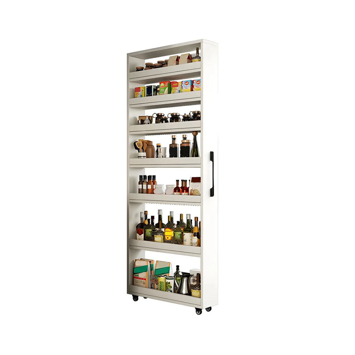 Modern Wooden Buffet Table with Open Shelves and Caster