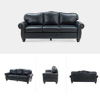 Balvino 81 Wide Transitional Genuine Leather Rolled Arm Sofa with Nailhead Trim and Removable Cushions