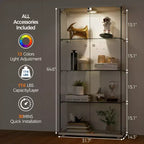 4-Tier Tempered Glass Display Cabinet, Full-Glass Curio Case with LED Lights & Human Body Sensor, Storage Cabinet for Collectibles & Decor