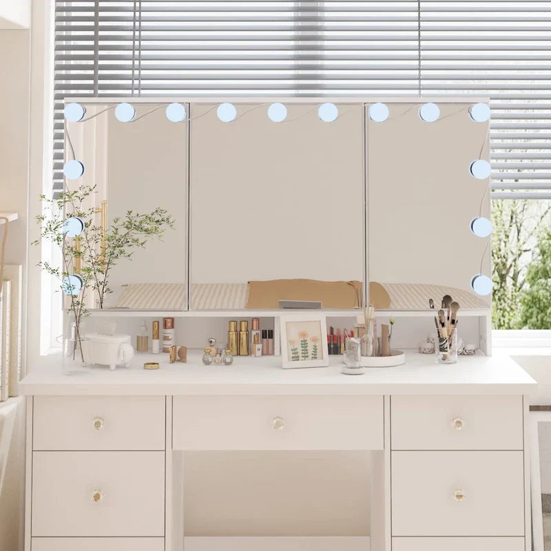 Luxurious LED Makeup Vanity with 9 Drawers Elegant Makeup Station
