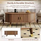 CLIHOME Wooden Farmhouse TV Stand & Coffee Table Set with Charging Station, Oval Fluted Media Console for TVs up to 80