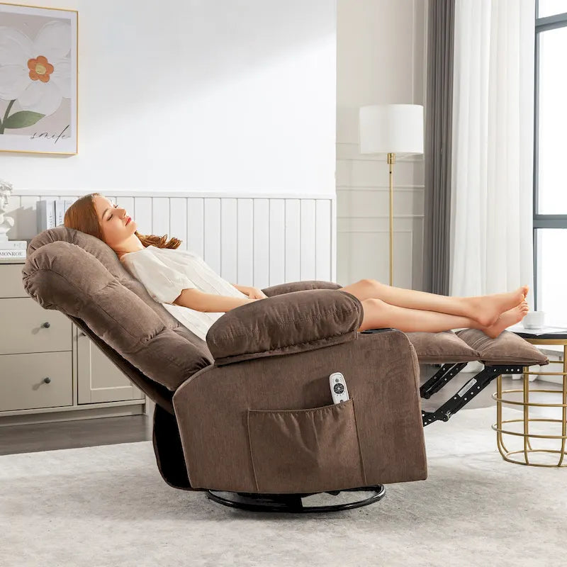 Grey Oversized Recliner with Heat and Massage, 150 Recline, 30 Rocking, USB Charging, and 2 Cup Holders
