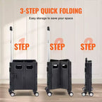 Foldable Utility Cart, 110 lbs Load Capacity, Folding Portable Rolling Crate Handcart with Heavy Duty Telescoping Handle and 4 Rotate Wheels