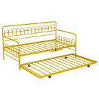 Costway Twin Daybed with Trundle Curved Backrest & Armrests Heavy-duty Metal Slats Black/Gold