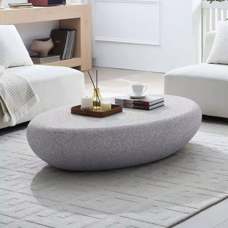 Modern Fiberglass Coffee Table with Matte Rocks Design, Irregular Accent Center Table for Living Room, Office, or Small Spaces-Panipeachy