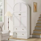 71 High Arched Bookcase, Wooden Arched Bookshelf With Doors and Drawers, Large Arched Display Bookcase With Storage, Suitable for Office Living Room