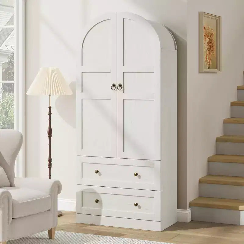71 High Arched Bookcase, Wooden Arched Bookshelf With Doors and Drawers, Large Arched Display Bookcase With Storage, Suitable for Office Living Room