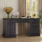 60 Farmhouse Executive Desk for Home Office - Wooden Writing Desk with Drawers, Cabinet Storage, Rustic Home Office Desk for Work Study