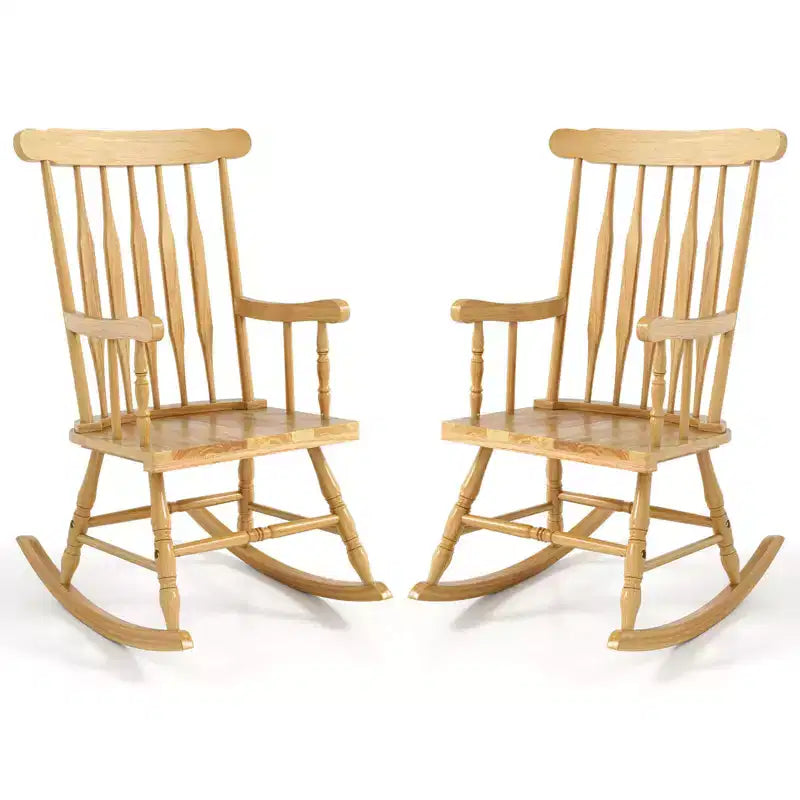 Costway Set of 2 Wood Rocking Chair Glossy Finish White\ Coffe