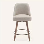 Bekrvio 26 Counter Height Swivel Bar Stools Set of 4 Backs and Wood Legs,Linen Fabric/PU Leather Upholstered Barstools for Kitchen Island